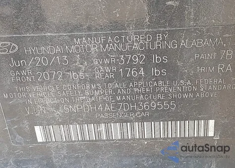 2013 Hyundai Elantra Gls from USA, damaged, VIN 5NPDH4AE7DH369555